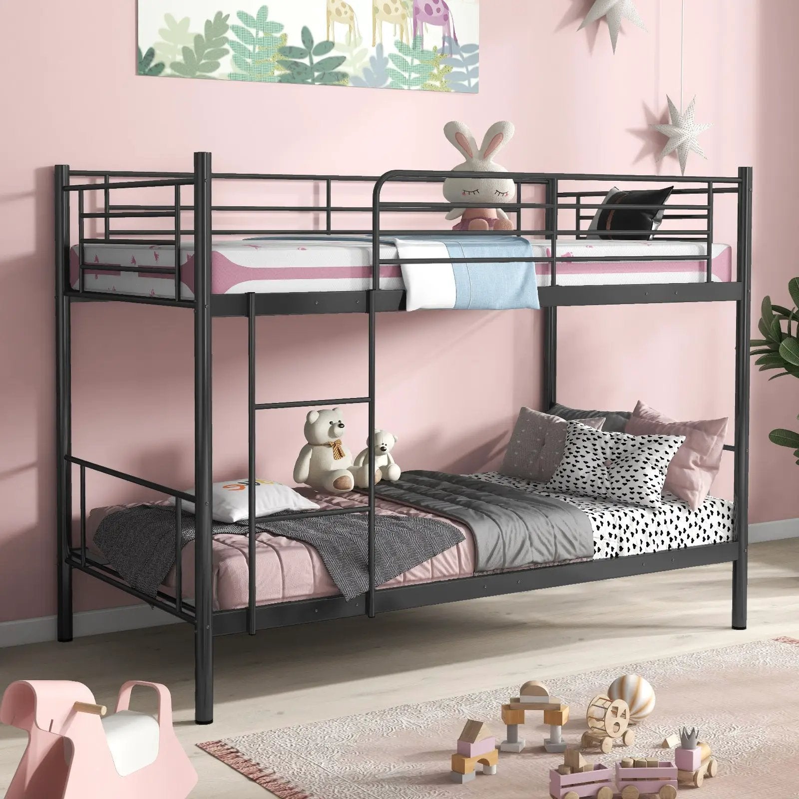 Metal Bunk Bed with Ladder and Full-length Guardrails by DirectDeals