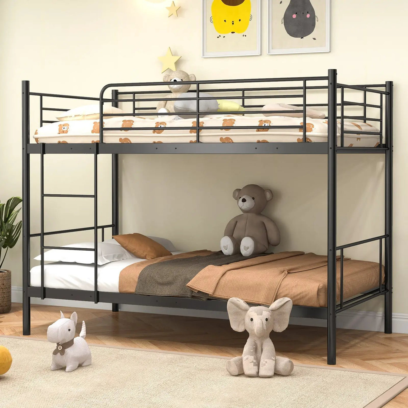 Metal Bunk Bed with Ladder and Full-length Guardrails by DirectDeals