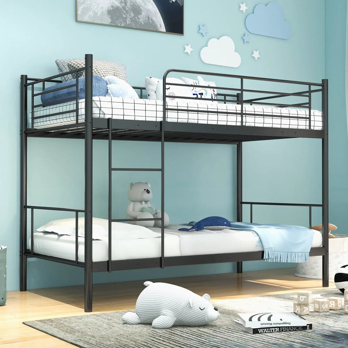 Metal Bunk Bed with Ladder and Full-length Guardrails by DirectDeals