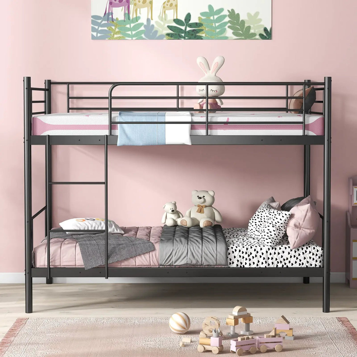 Metal Bunk Bed with Ladder and Full-length Guardrails by DirectDeals