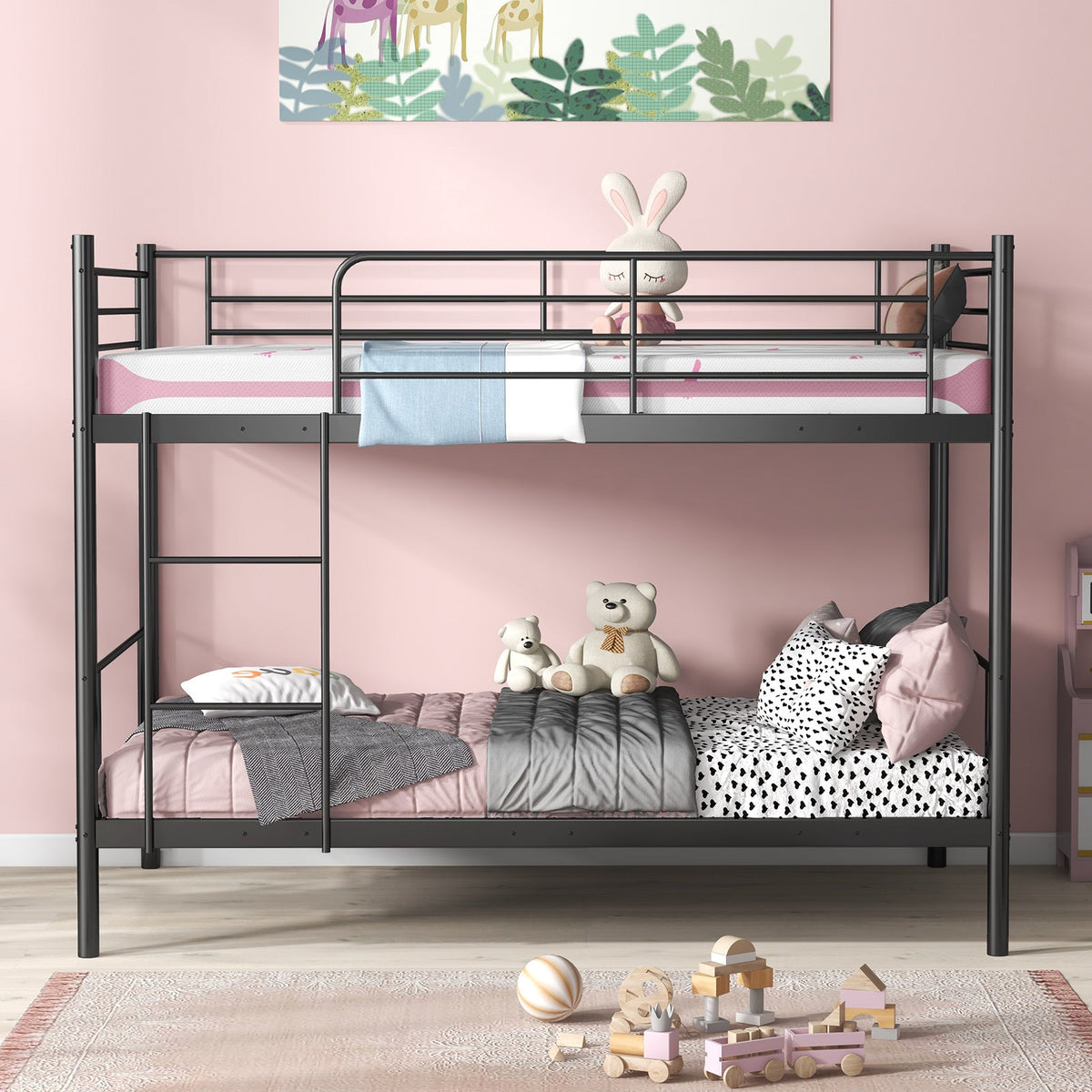 Metal Bunk Bed with Ladder and Full-length Guardrails, photo 7 of 9