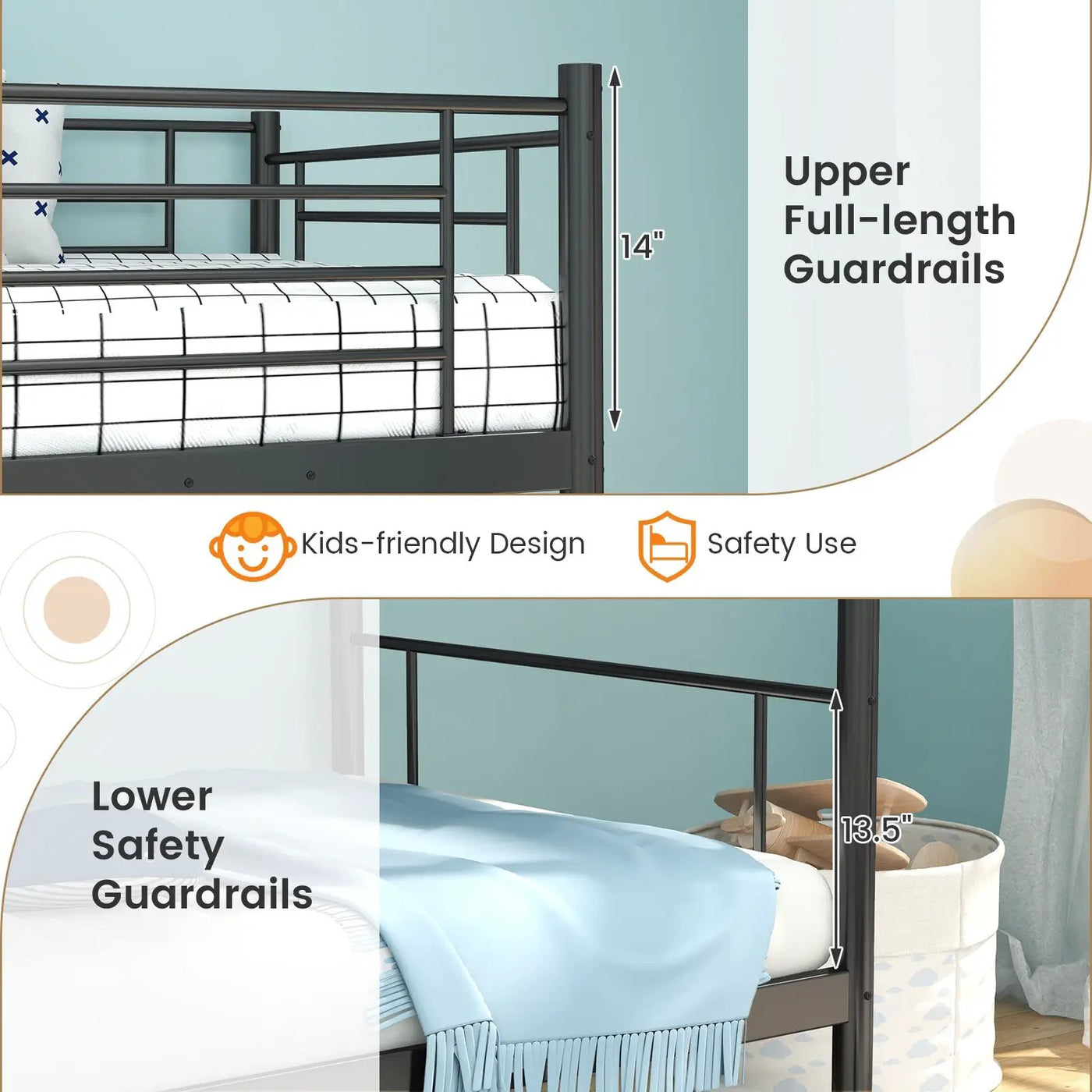 Metal Bunk Bed with Ladder and Full-length Guardrails by DirectDeals