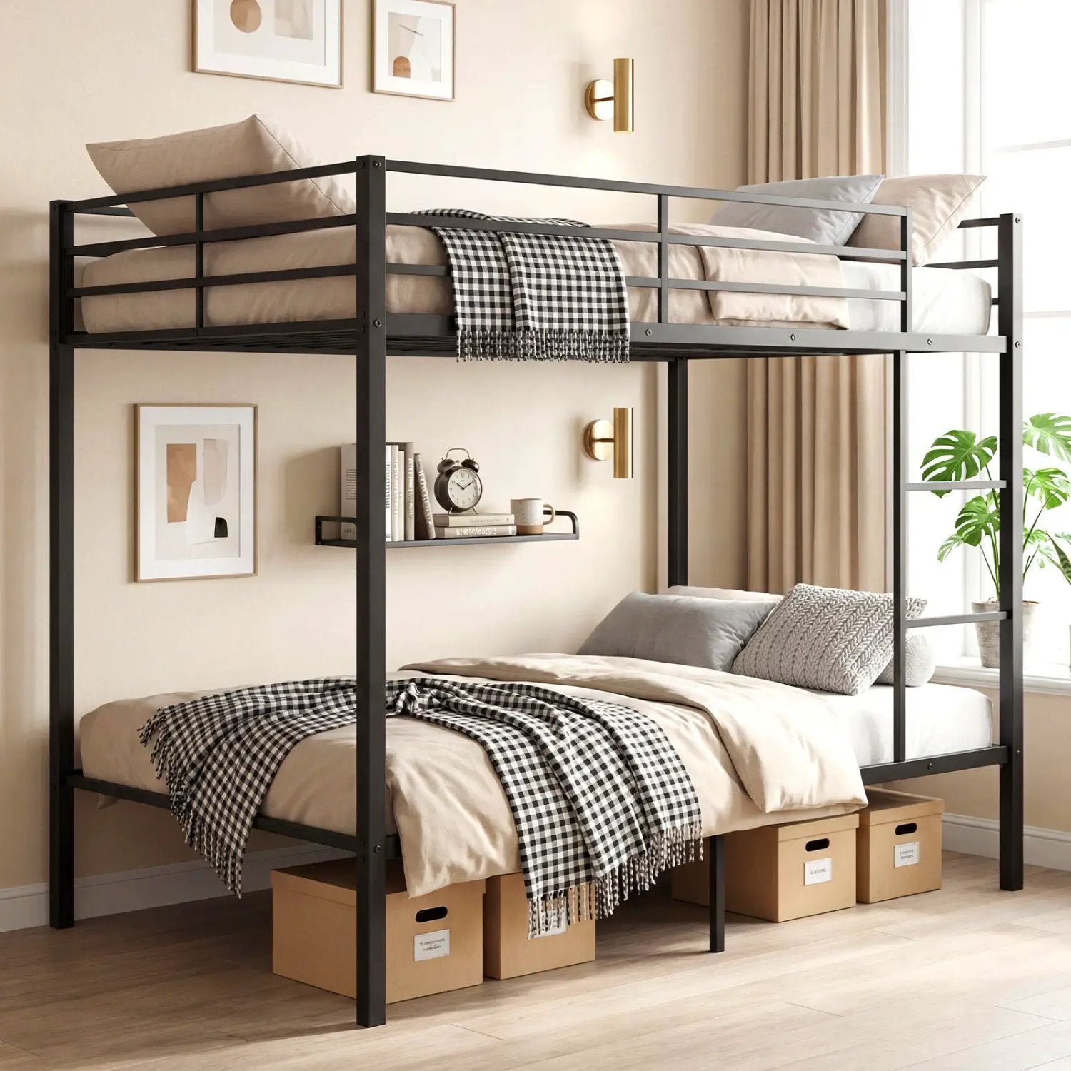 Metal Bunk Bed Full Over Full with Length Safety Guardrail-Black by DirectDeals