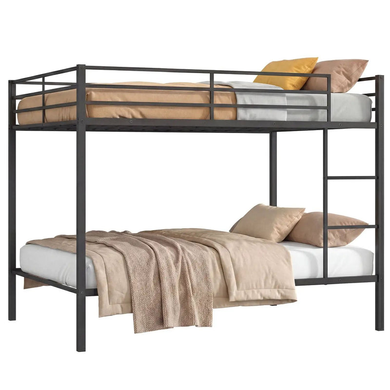 Metal Bunk Bed Full Over Full with Length Safety Guardrail-Black by DirectDeals