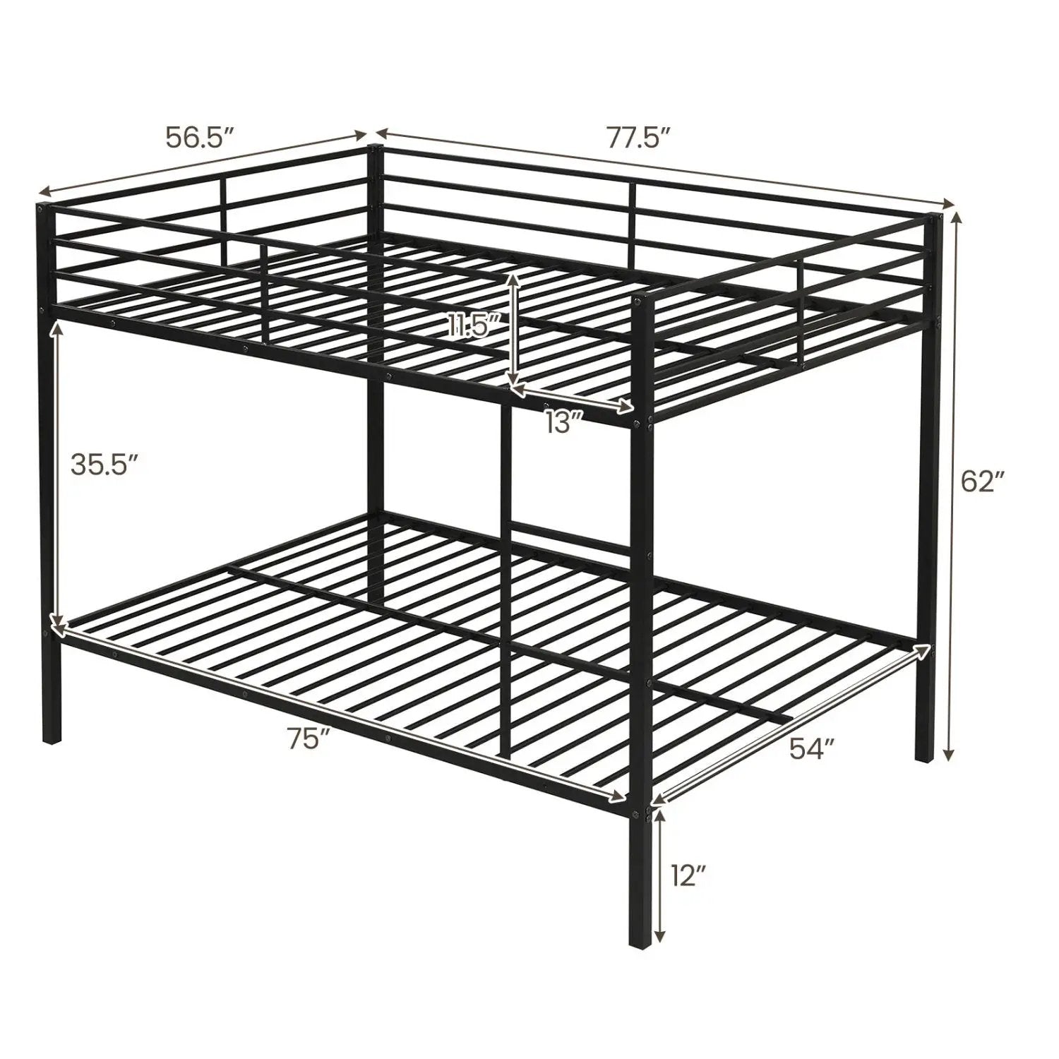 Metal Bunk Bed Full Over Full with Length Safety Guardrail-Black by DirectDeals