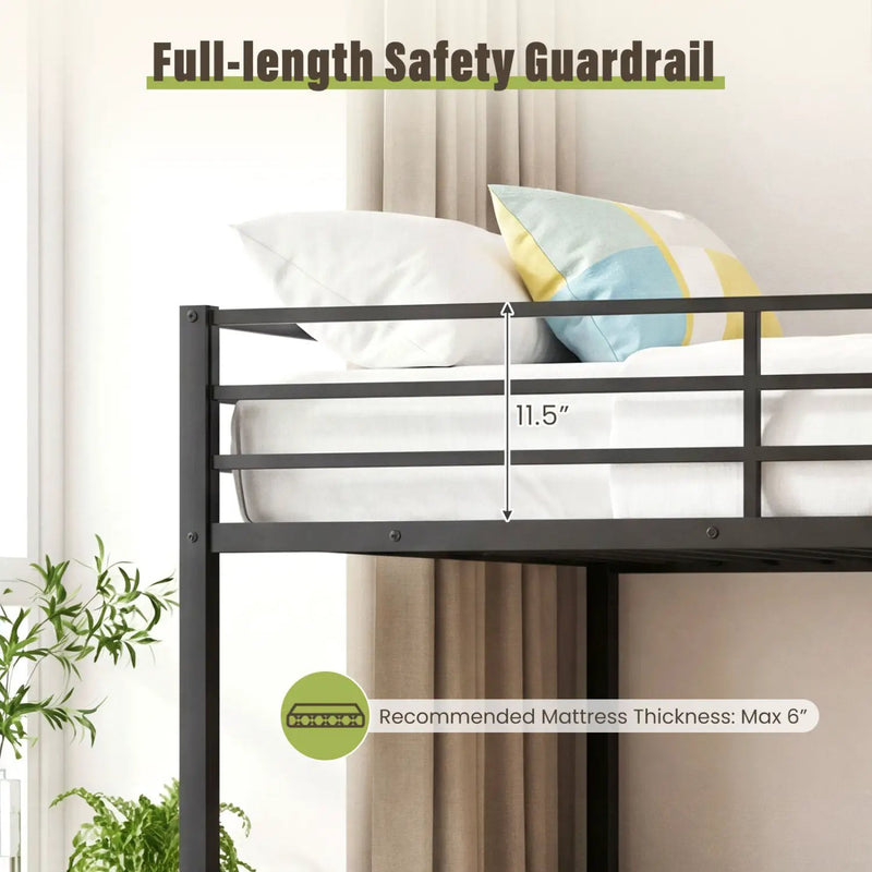 Metal Bunk Bed Full Over Full with Length Safety Guardrail-Black by DirectDeals
