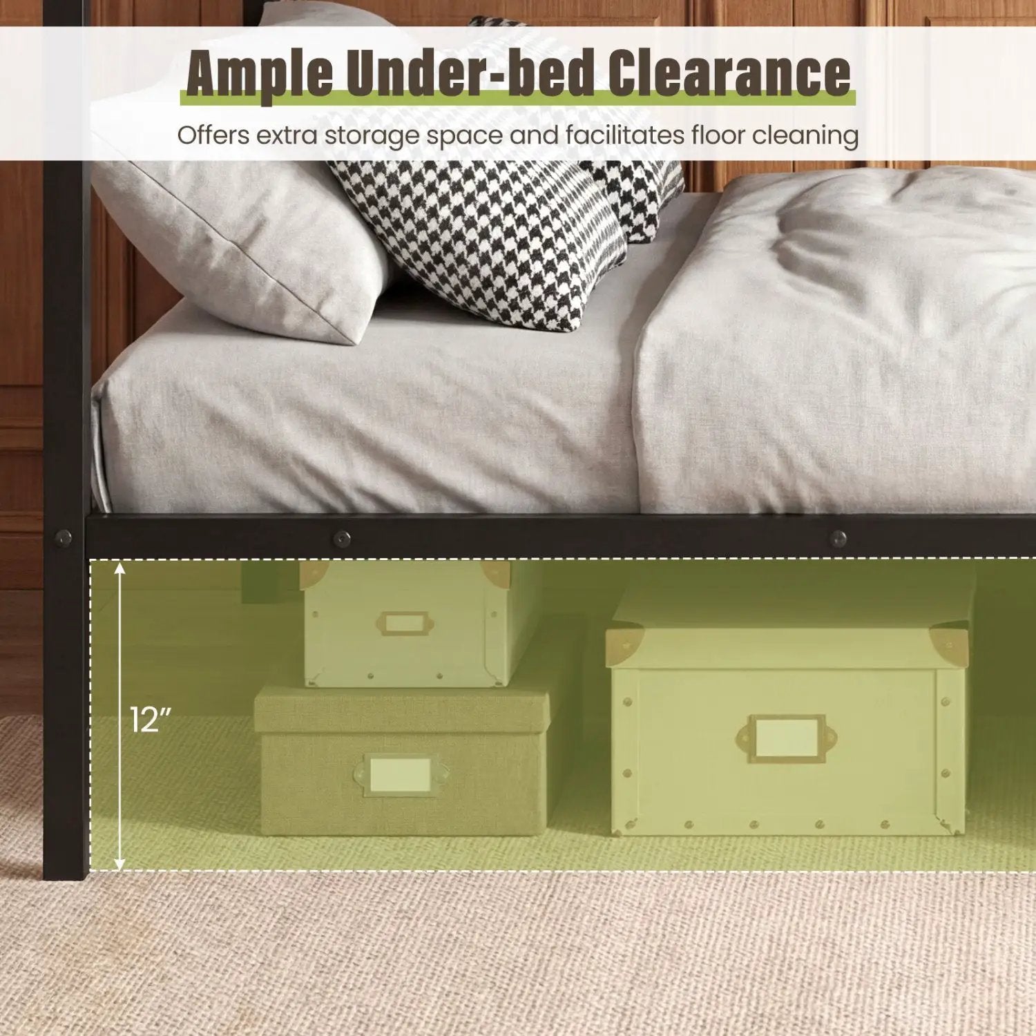Metal Bunk Bed Full Over Full with Length Safety Guardrail-Black by DirectDeals