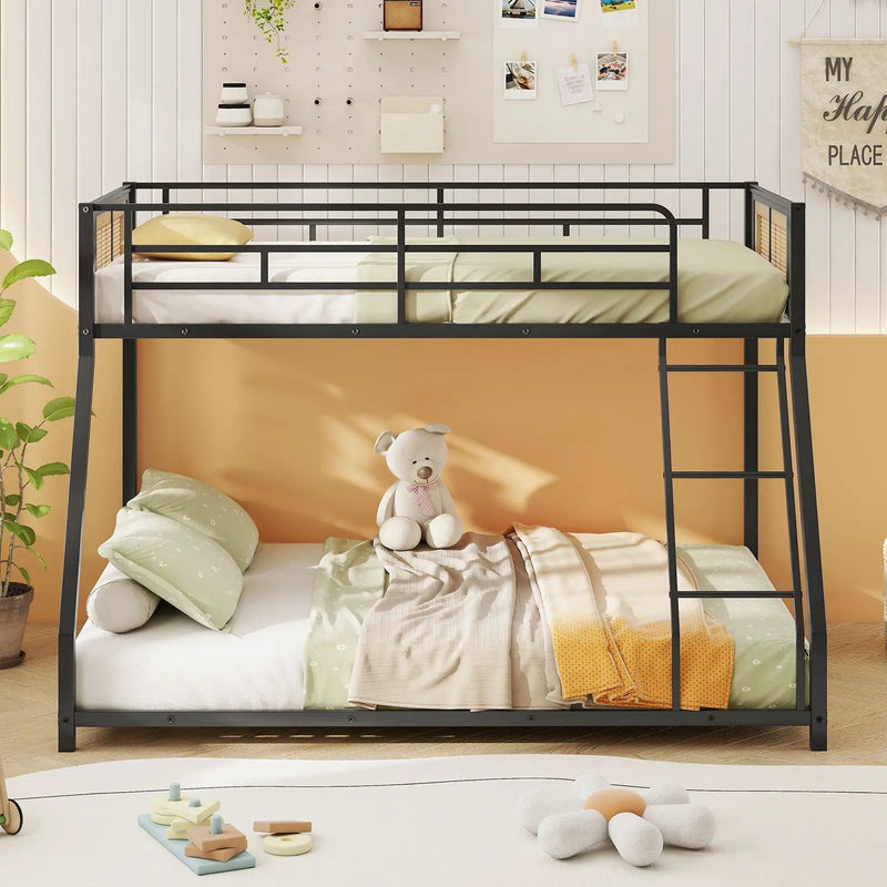 Metal Bunk Bed Twin Over Full with Full Length Safety Guardrail and Ramp Ladder by DirectDeals