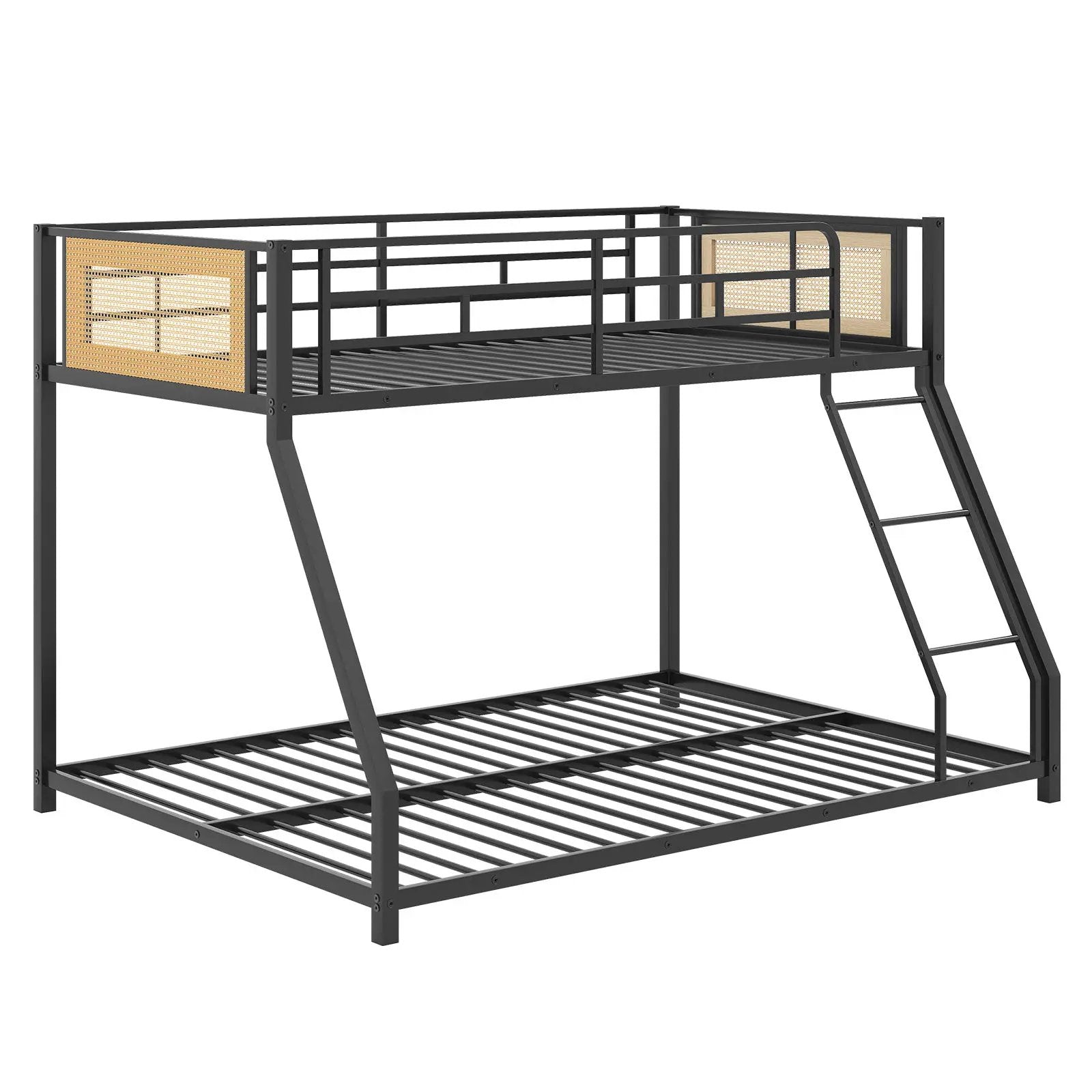 Metal Bunk Bed Twin Over Full with Full Length Safety Guardrail and Ramp Ladder by DirectDeals