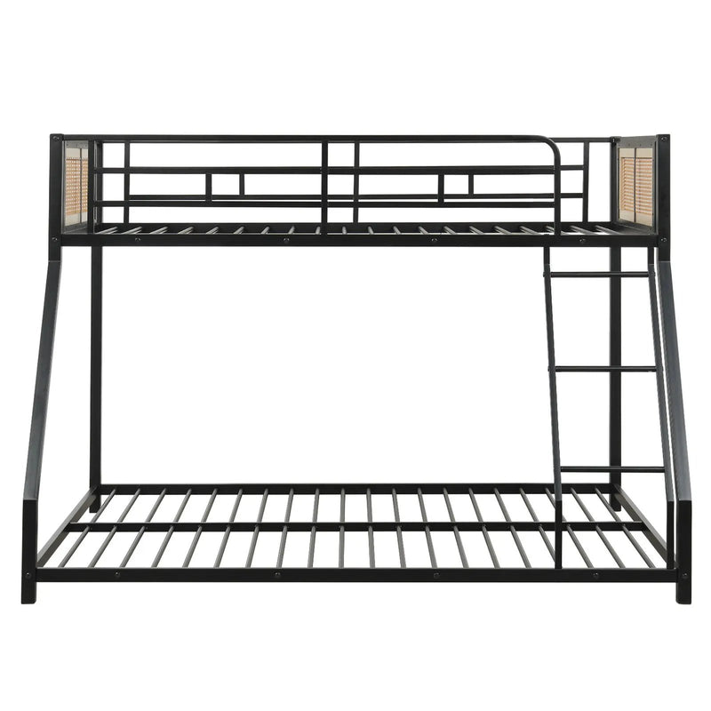 Metal Bunk Bed Twin Over Full with Full Length Safety Guardrail and Ramp Ladder by DirectDeals