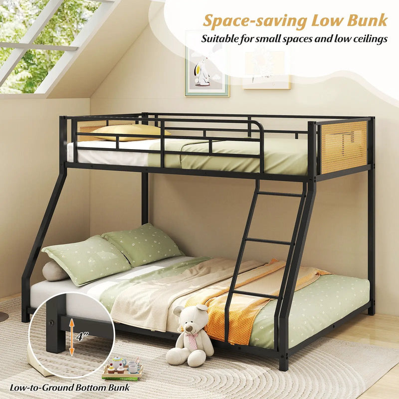 Metal Bunk Bed Twin Over Full with Full Length Safety Guardrail and Ramp Ladder by DirectDeals