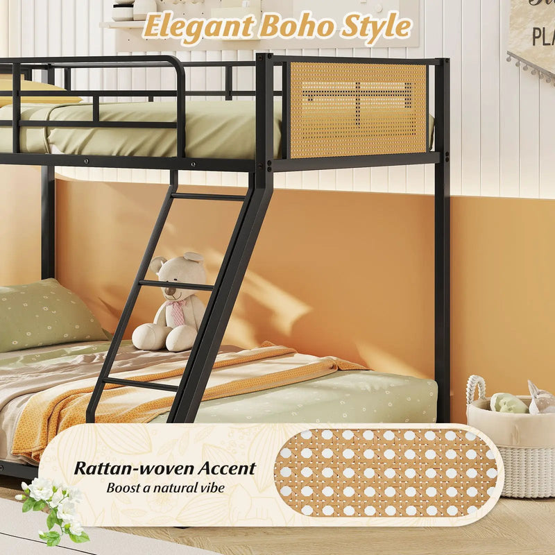 Metal Bunk Bed Twin Over Full with Full Length Safety Guardrail and Ramp Ladder by DirectDeals
