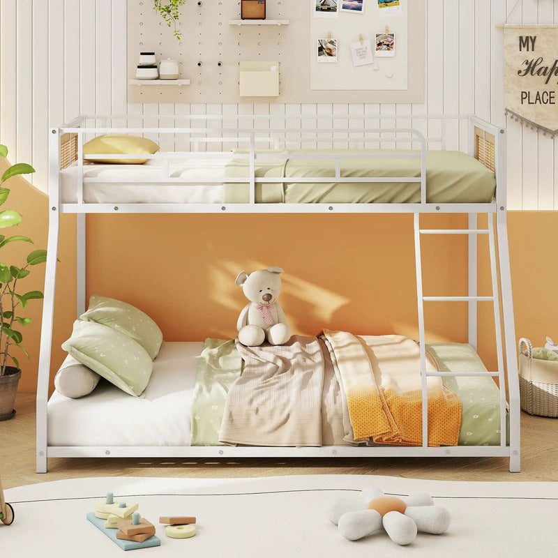 Metal Bunk Bed Twin Over Full with Full Length Safety Guardrail and Ramp Ladder by DirectDeals