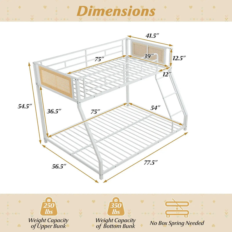 Metal Bunk Bed Twin Over Full with Full Length Safety Guardrail and Ramp Ladder by DirectDeals