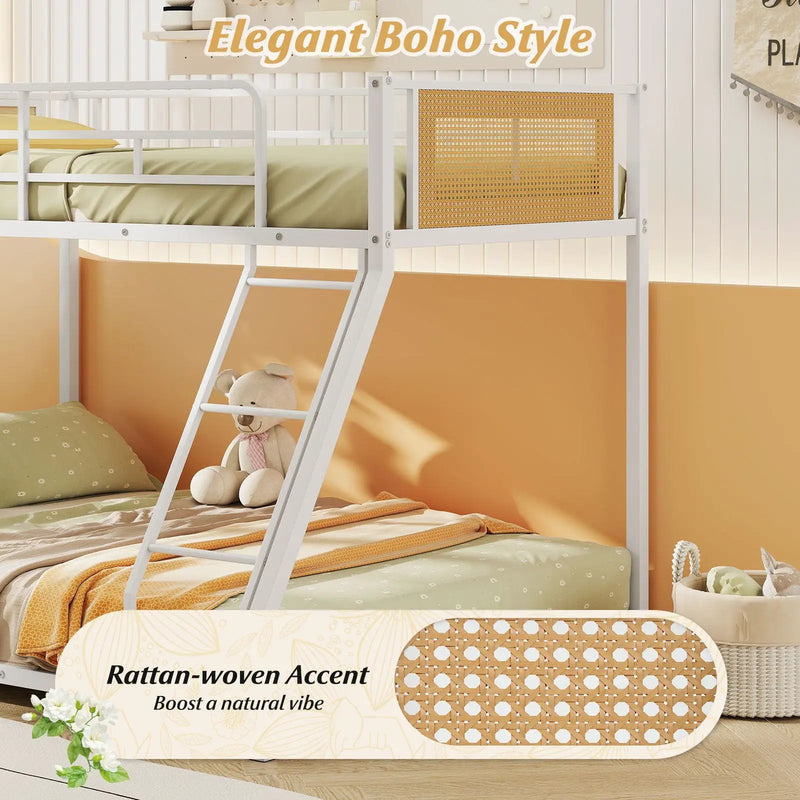 Metal Bunk Bed Twin Over Full with Full Length Safety Guardrail and Ramp Ladder by DirectDeals