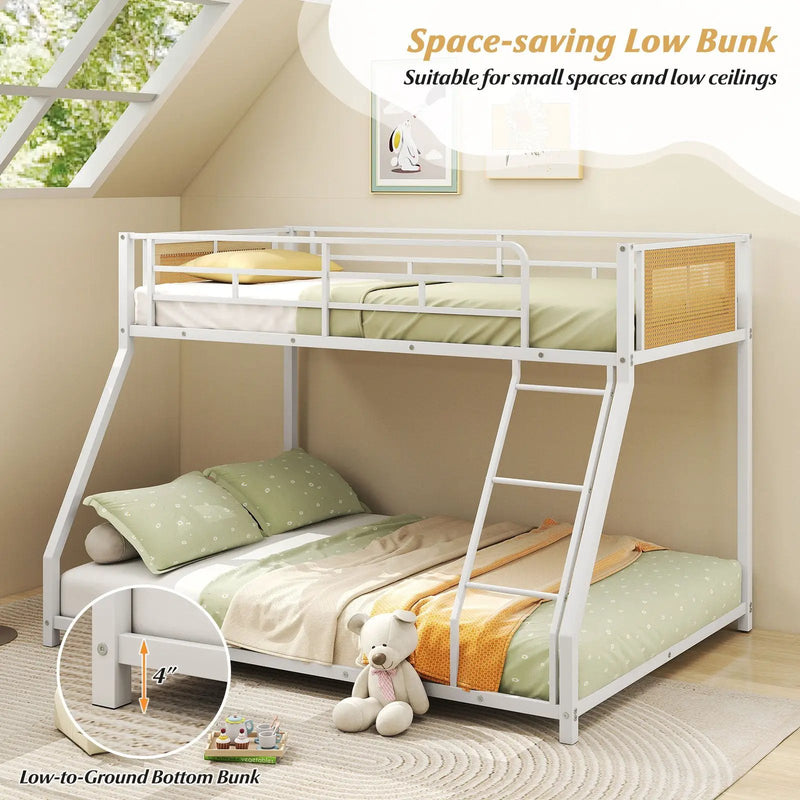 Metal Bunk Bed Twin Over Full with Full Length Safety Guardrail and Ramp Ladder by DirectDeals