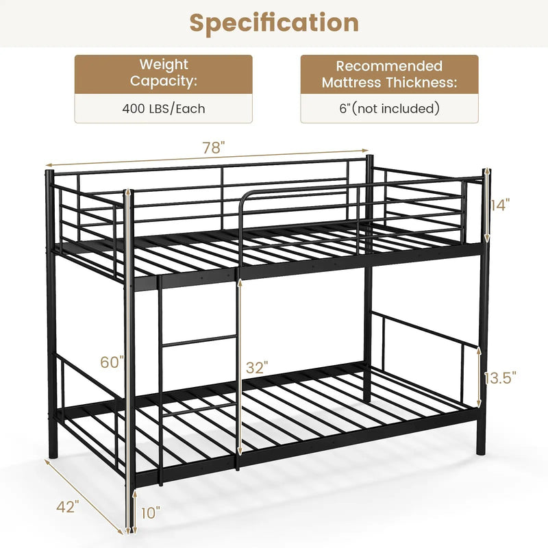 Metal Bunk Bed with Ladder and Full-length Guardrails by DirectDeals