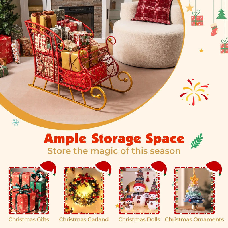 Metal Christmas Santa Sleigh Basket 2-Tier Xmas Santa's Gift Storage Sleigh by DirectDeals
