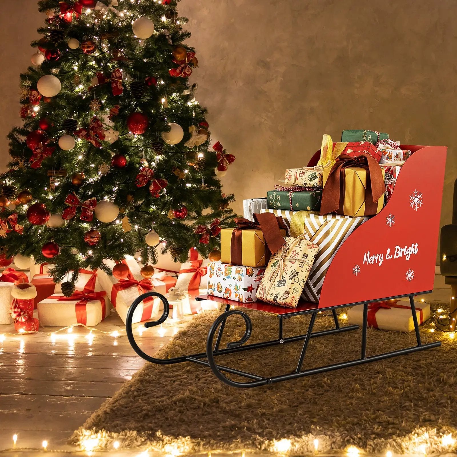 Metal Christmas Santa Sleigh Basket Xmas Santas Gift Storage Sleigh by DirectDeals