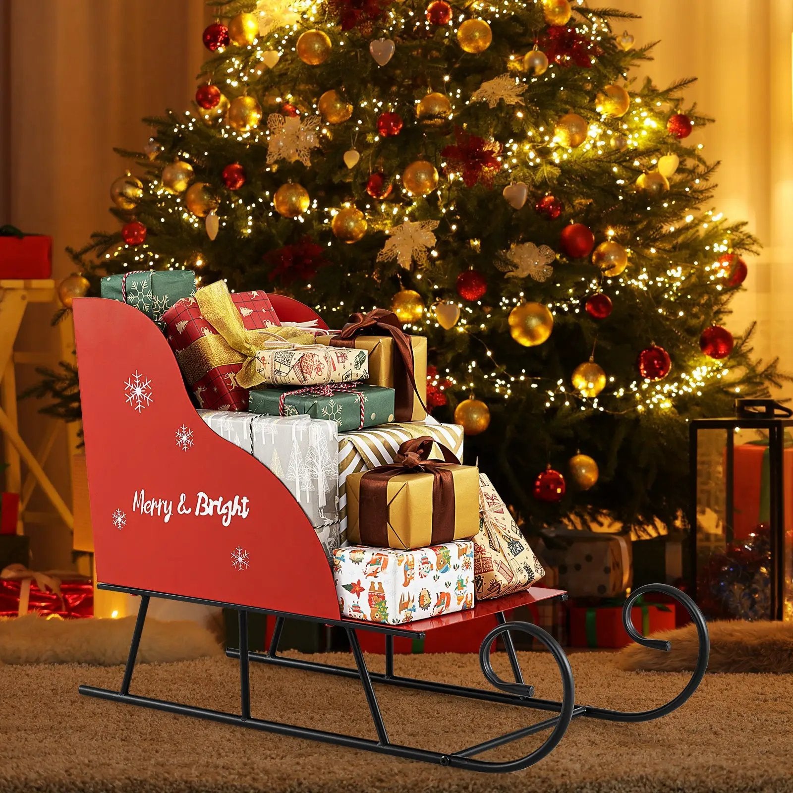 Metal Christmas Santa Sleigh Basket Xmas Santas Gift Storage Sleigh by DirectDeals
