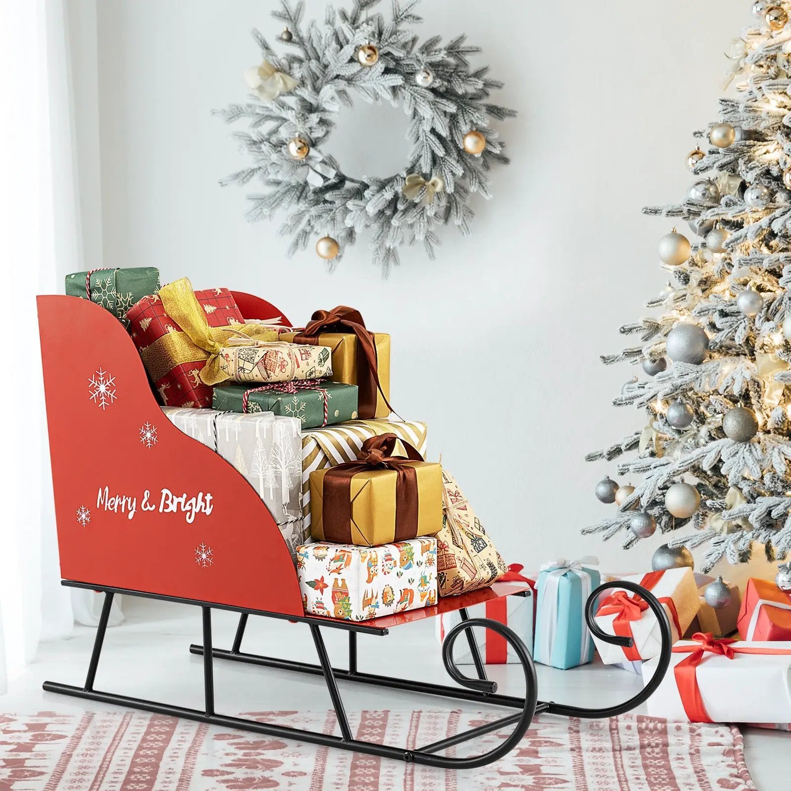 Metal Christmas Santa Sleigh Basket Xmas Santas Gift Storage Sleigh by DirectDeals