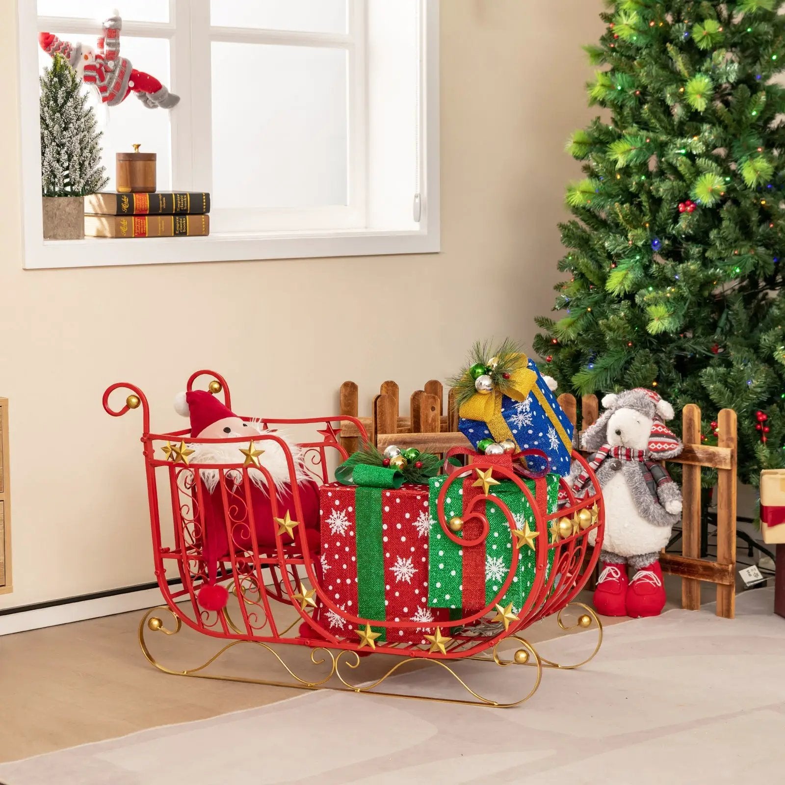 Metal Christmas Santa Sleigh with Large Cargo Area for Gifts by DirectDeals