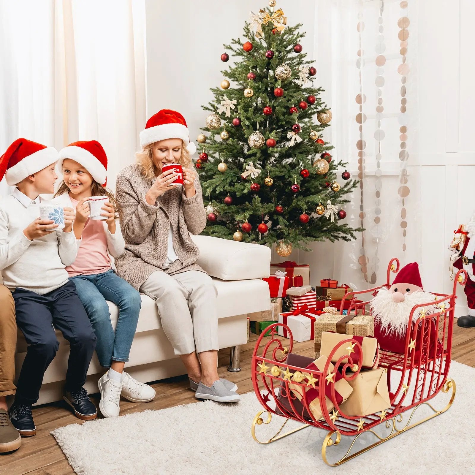 Metal Christmas Santa Sleigh with Large Cargo Area for Gifts by DirectDeals