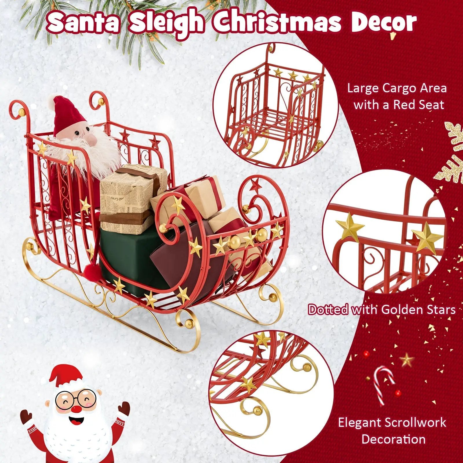 Metal Christmas Santa Sleigh with Large Cargo Area for Gifts by DirectDeals