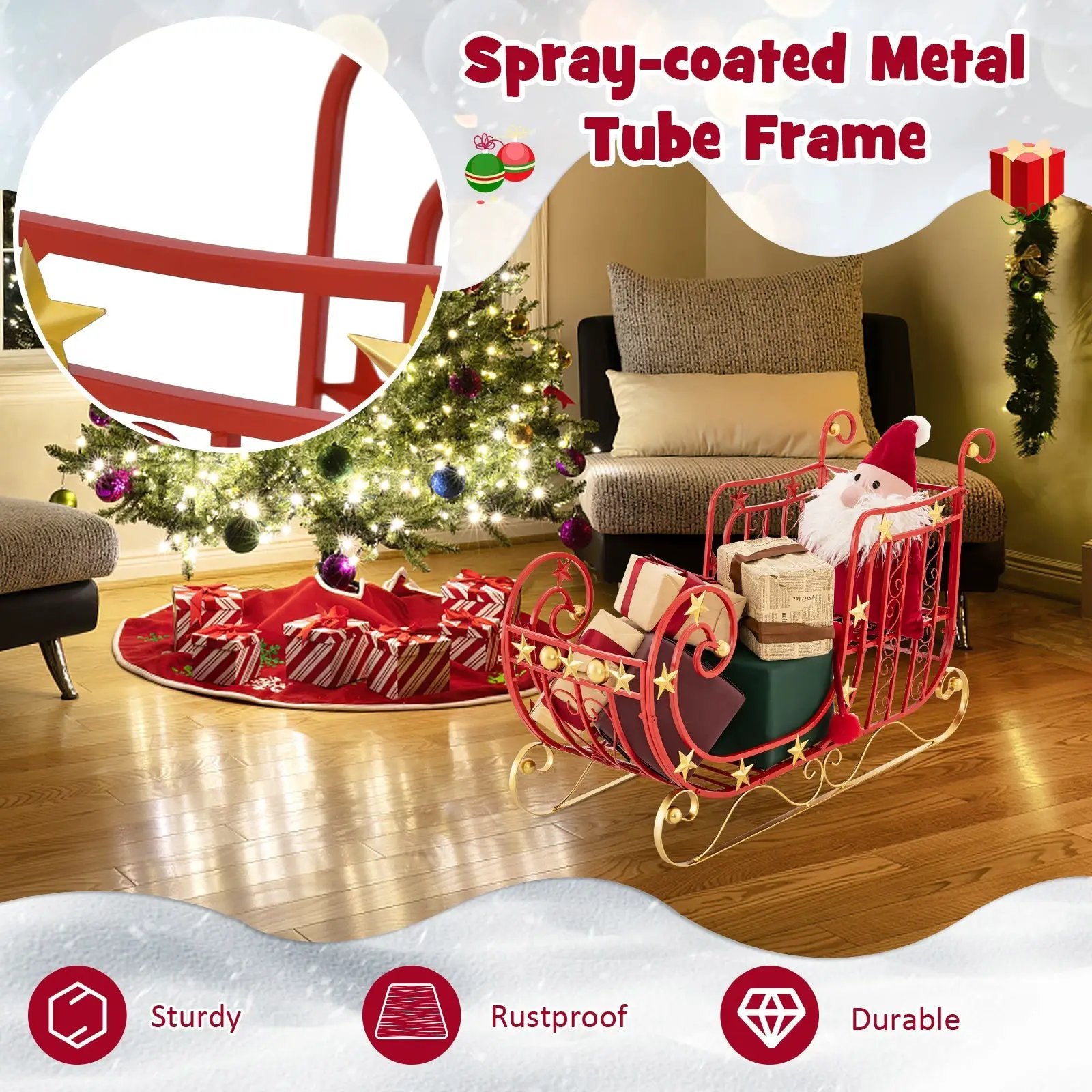 Metal Christmas Santa Sleigh with Large Cargo Area for Gifts by DirectDeals