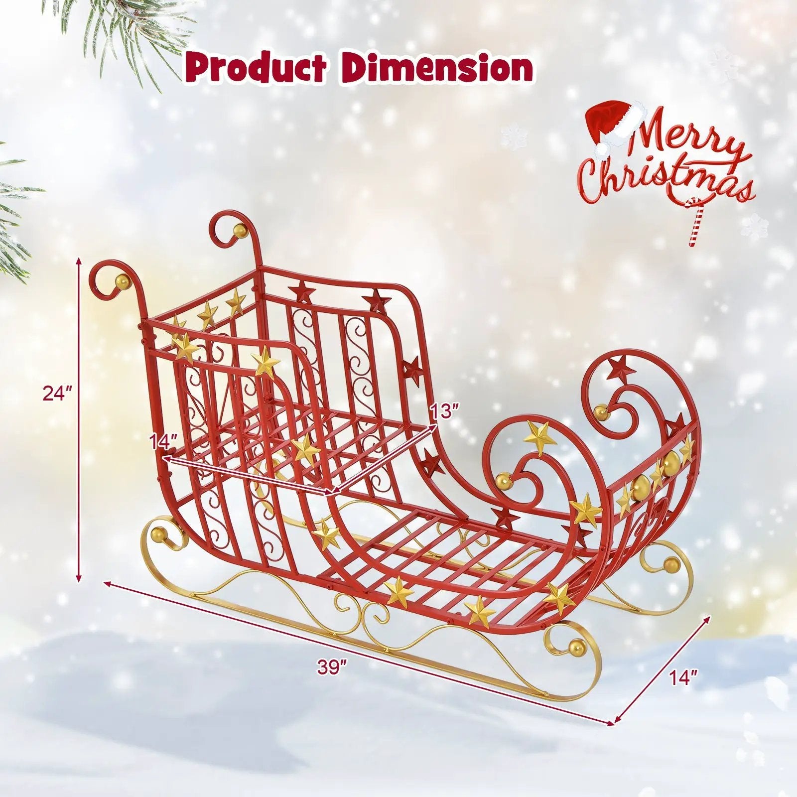 Metal Christmas Santa Sleigh with Large Cargo Area for Gifts by DirectDeals