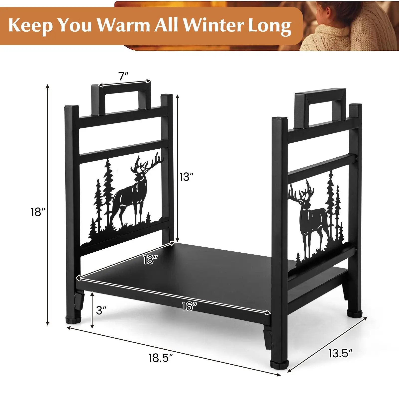 18.5 Inch Metal Firewood Rack with Dual Handles by DirectDeals