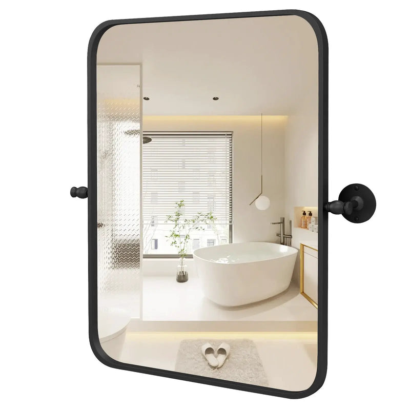 30 x 22 Inch Black Metal Framed Pivot Rectangle Wall-Mounted Mirror by DirectDeals