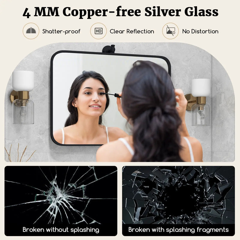 30 x 22 Inch Black Metal Framed Pivot Rectangle Wall-Mounted Mirror by DirectDeals