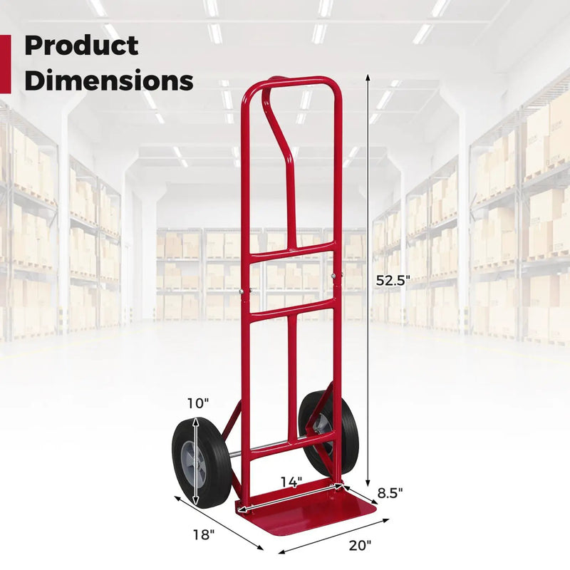 Metal Hand Truck Heavy-Duty 600 LBS Moving Dolly Cart with P-Handle and 10inch Rubber Wheels by DirectDeals