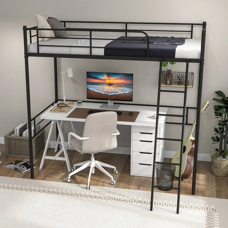 Metal Loft Twin Bed Frame Single High Loft Bed-Black by DirectDeals