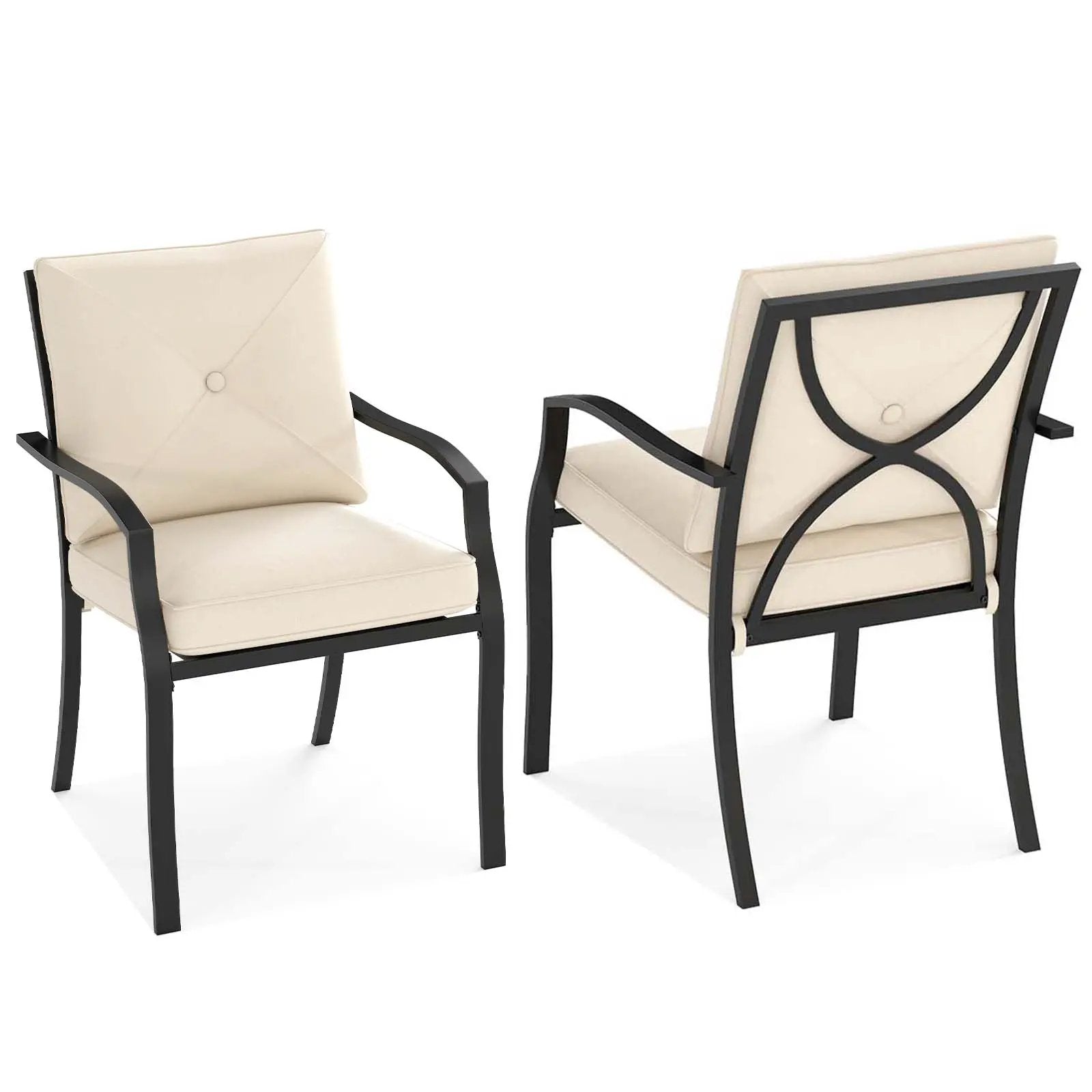 Metal Outdoor Dining Chair Set of 2 Stackable Patio Chairs with Armrests-Beige by DirectDeals