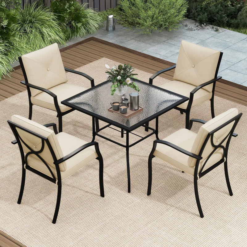 Metal Outdoor Dining Chair Set of 2 Stackable Patio Chairs with Armrests-Beige by DirectDeals