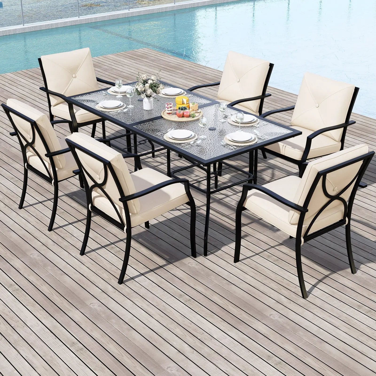Metal Outdoor Dining Chair Set of 2 Stackable Patio Chairs with Armrests-Beige by DirectDeals