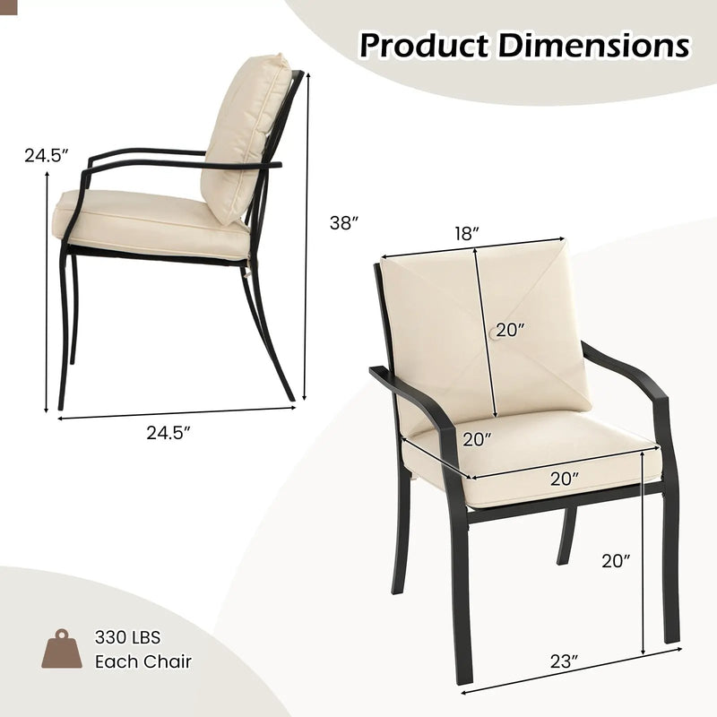 Metal Outdoor Dining Chair Set of 2 Stackable Patio Chairs with Armrests-Beige by DirectDeals