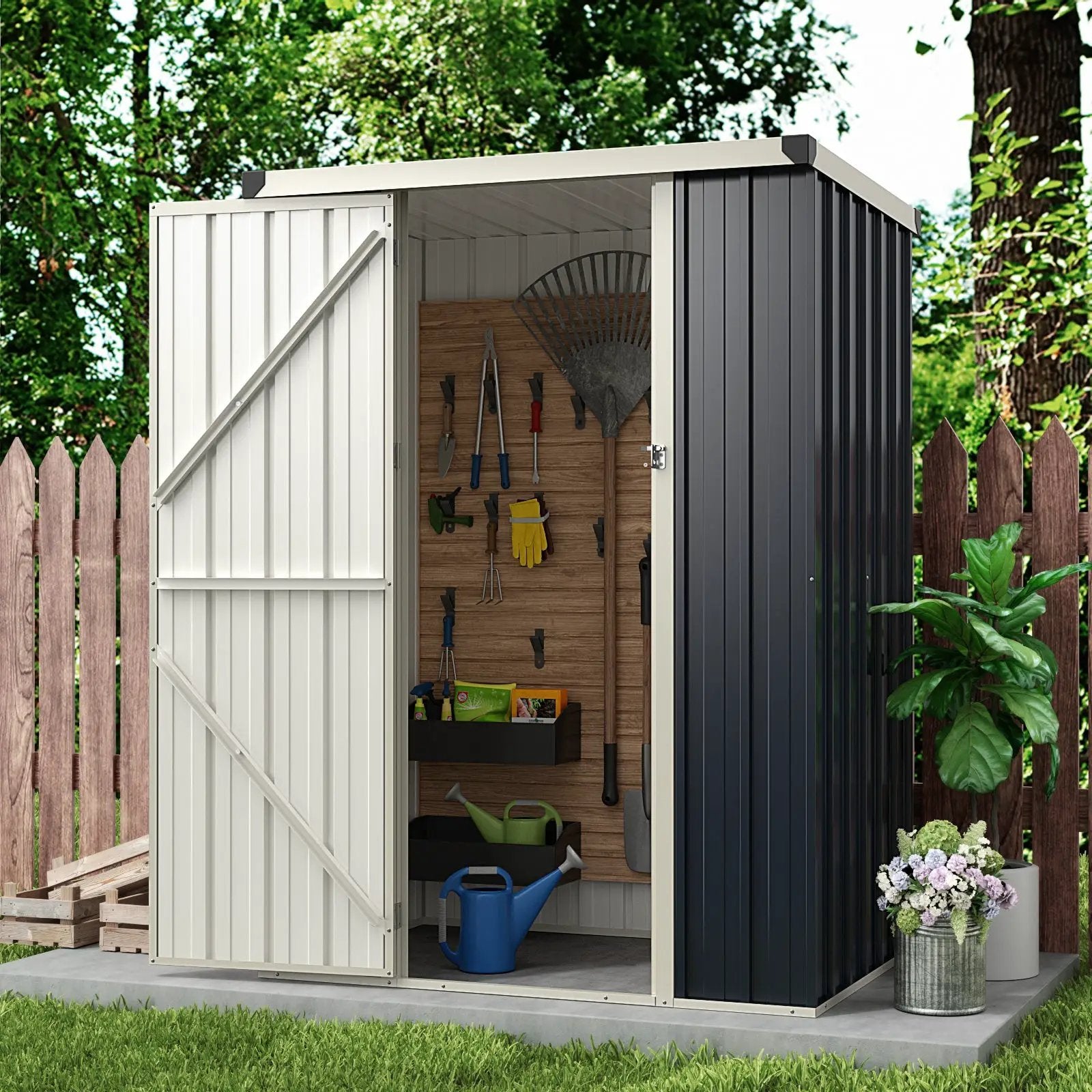 4 x 3 FT Metal Outdoor Storage Shed with Lockable Door-Gray by DirectDeals