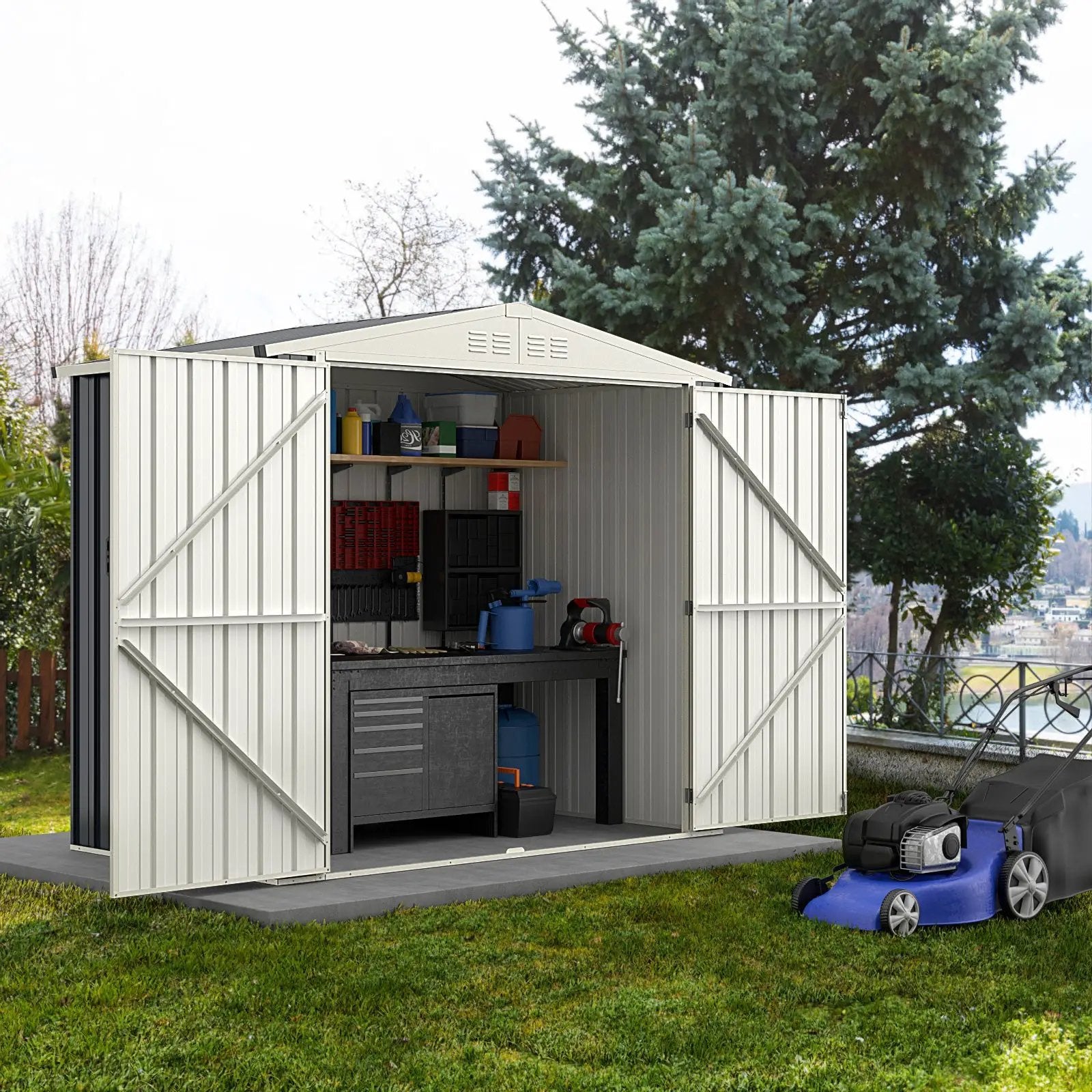 7 x 4 Feet Metal Outdoor Storage Shed with Lockable Door-Gray by DirectDeals