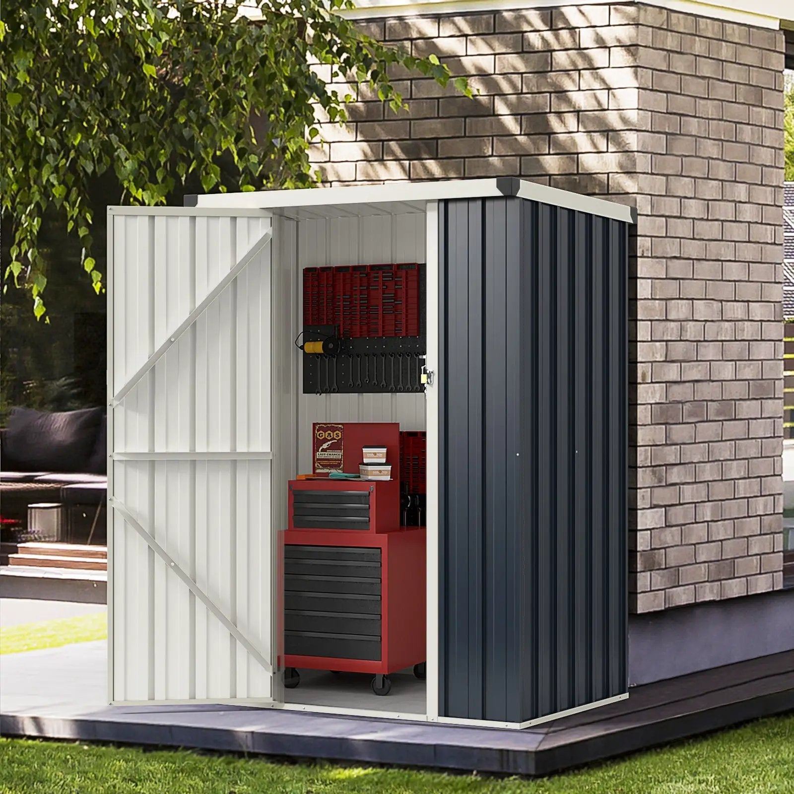4 x 3 FT Metal Outdoor Storage Shed with Lockable Door-Gray by DirectDeals