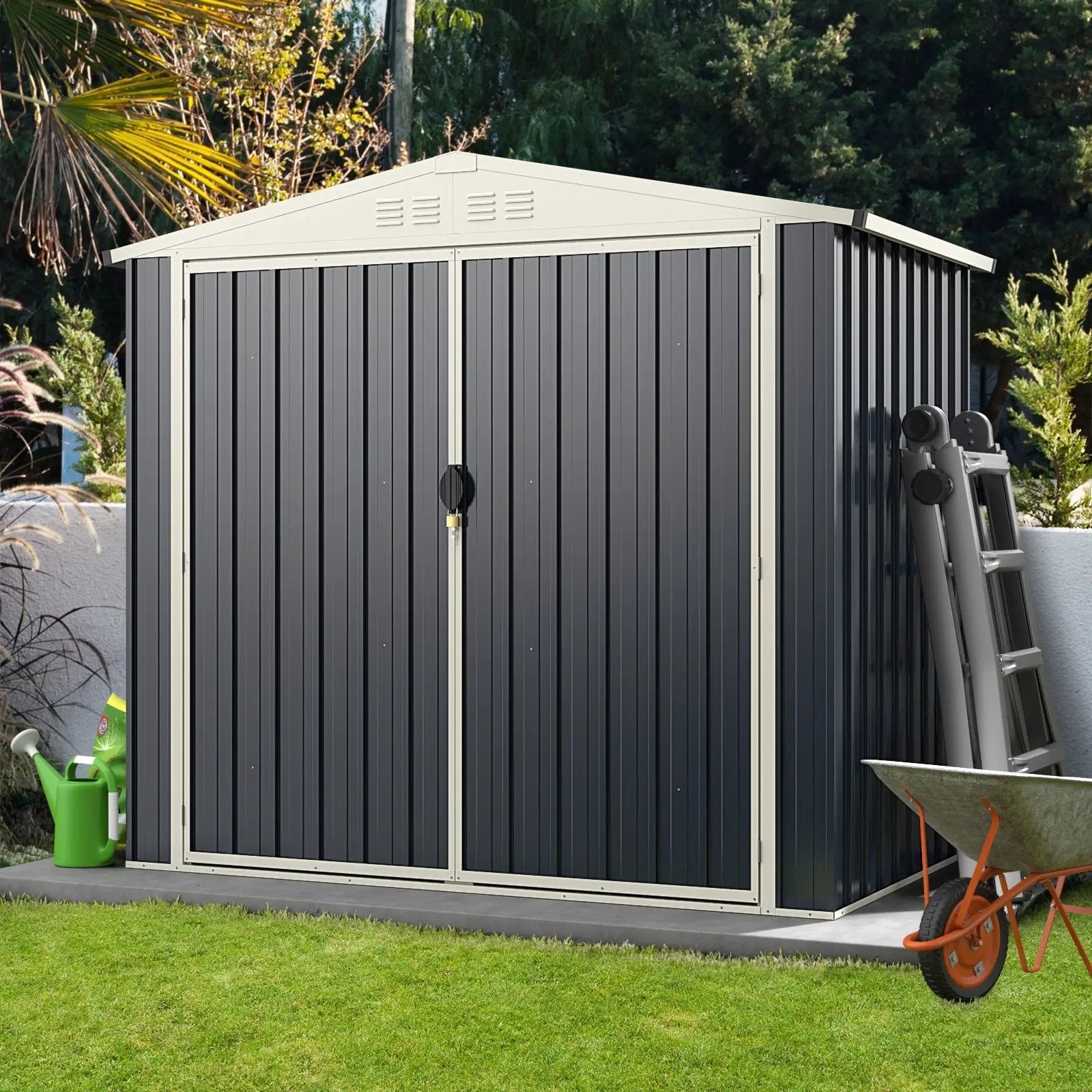 7 x 4 Feet Metal Outdoor Storage Shed with Lockable Door-Gray by DirectDeals