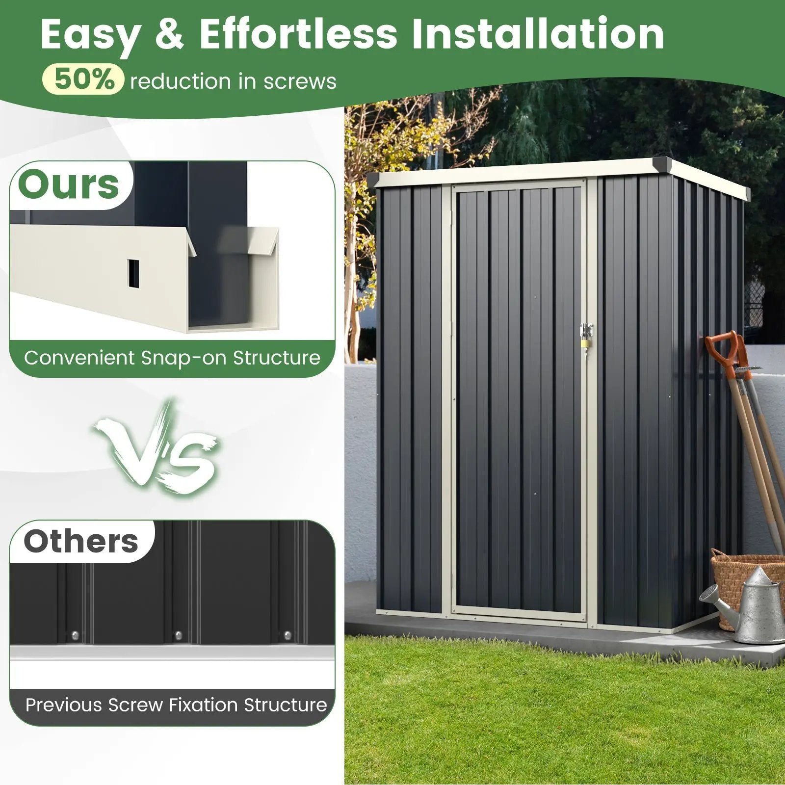 4 x 3 FT Metal Outdoor Storage Shed with Lockable Door-Gray by DirectDeals