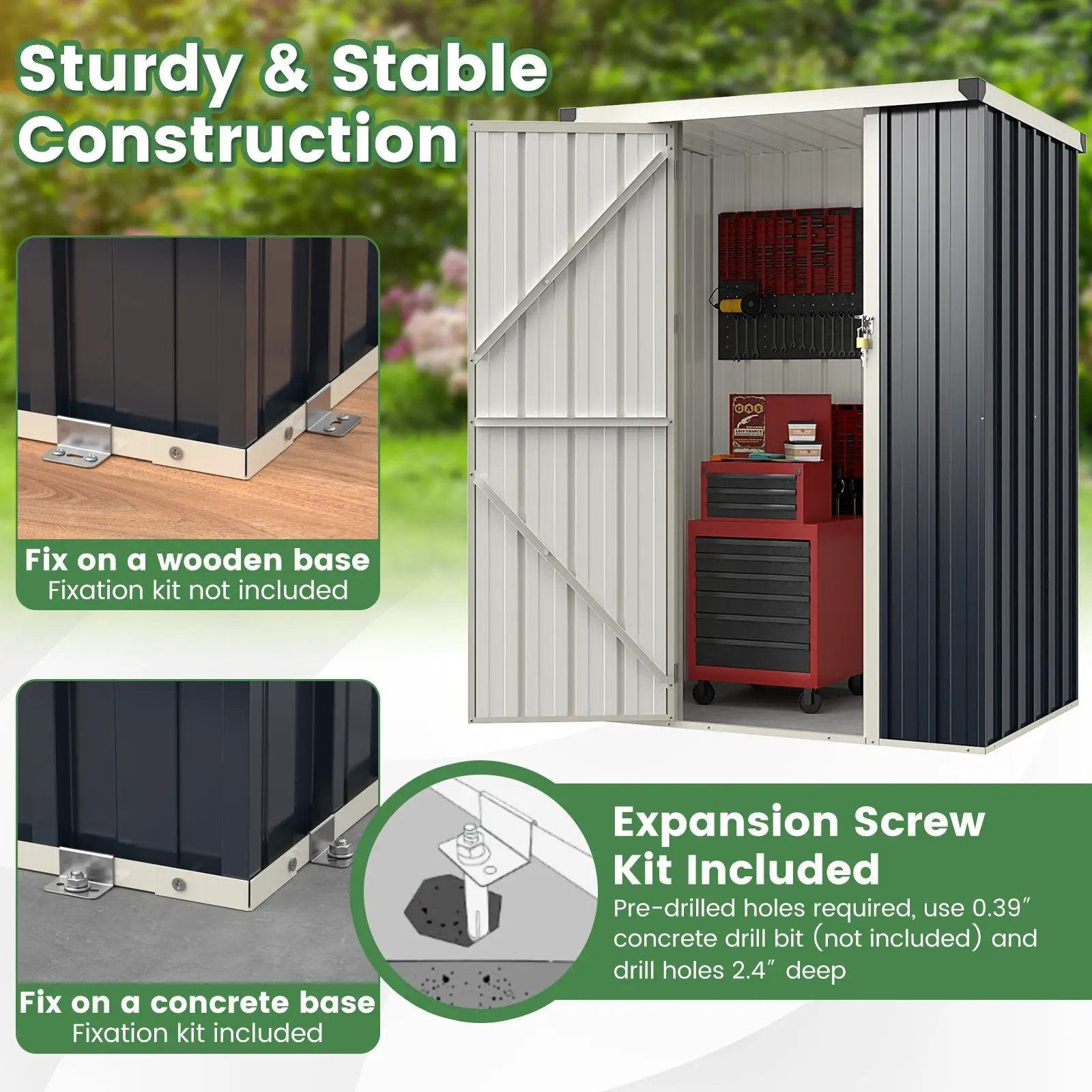 4 x 3 FT Metal Outdoor Storage Shed with Lockable Door-Gray by DirectDeals