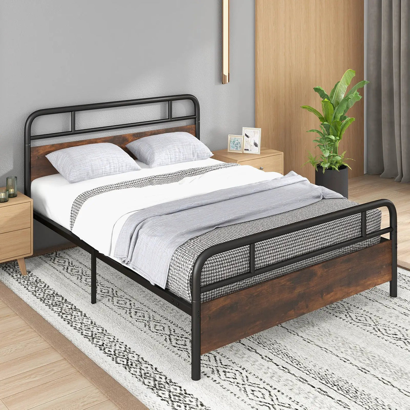 Twin/Full/Queen Size Bed Frame with Industrial Headboard by DirectDeals