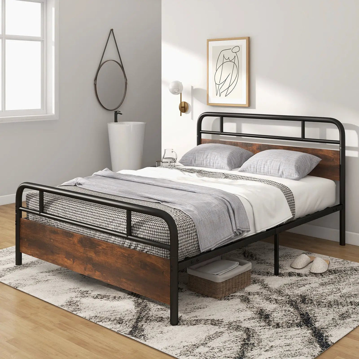 Twin/Full/Queen Size Bed Frame with Industrial Headboard by DirectDeals