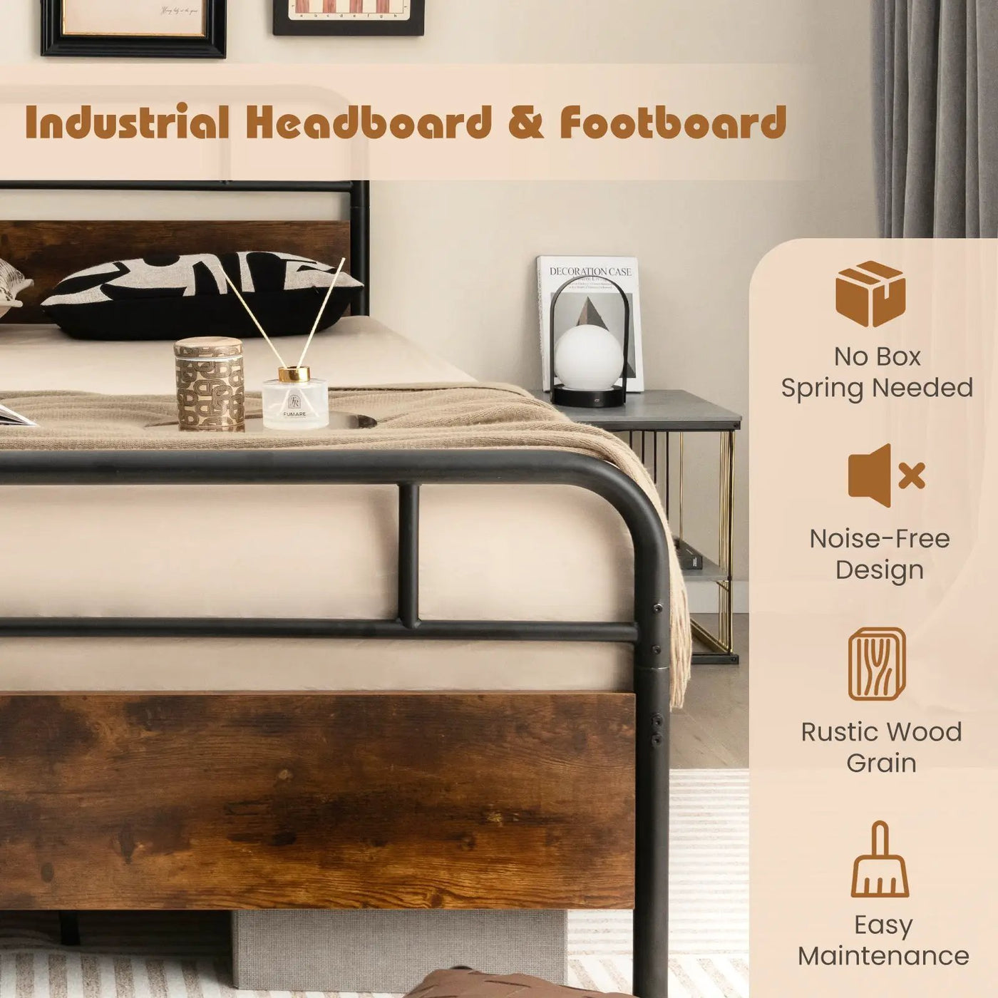Twin/Full/Queen Size Bed Frame with Industrial Headboard by DirectDeals