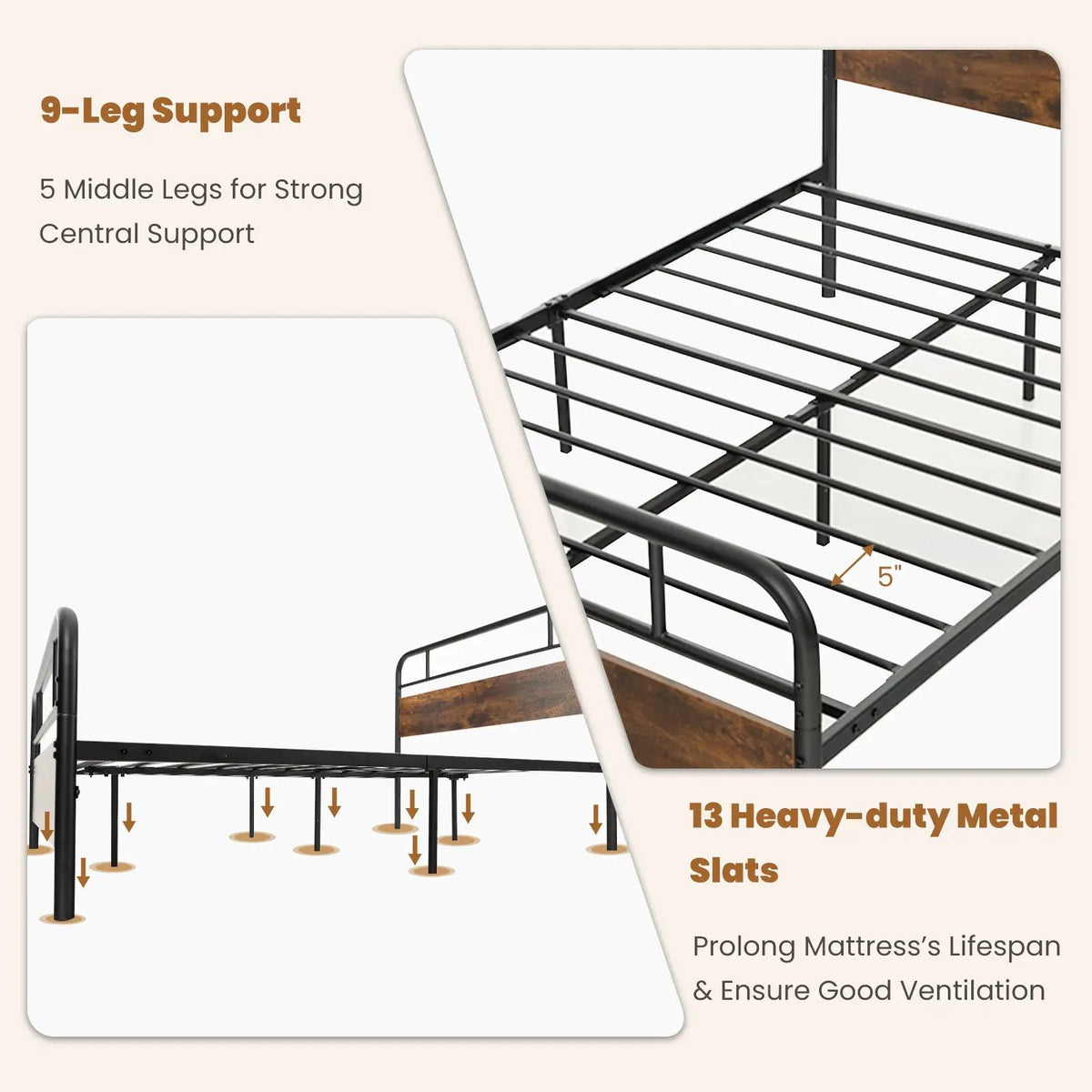Twin/Full/Queen Size Bed Frame with Industrial Headboard by DirectDeals
