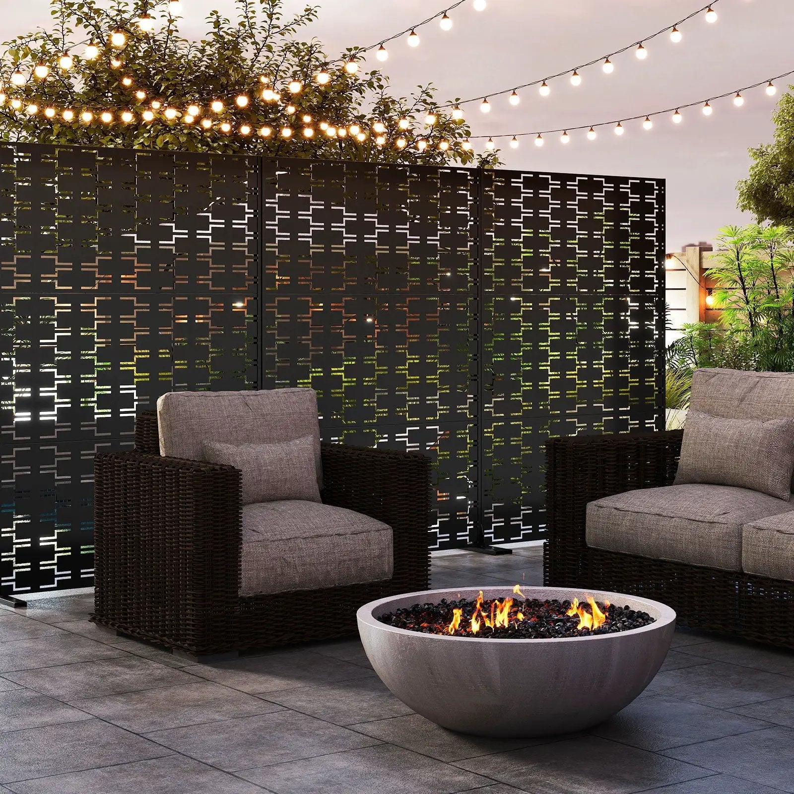 Metal Privacy Screen 72 x 48 Inch Freestanding Fence Panel Indoor Outdoor-Black by DirectDeals